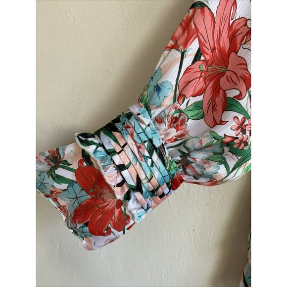 COPY - XOXO Womens Blouse Top Cold Shoulder Large Floral Layered Ruffles Long S… - Picture 4 of 11